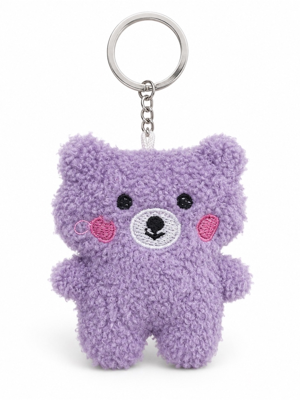 Lavender Teddy Bear Keychain with Pink Cheeks